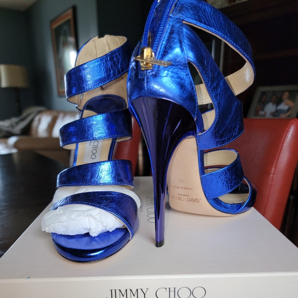 Jimmy Choo Crushed Mirror Leather Sandal 39